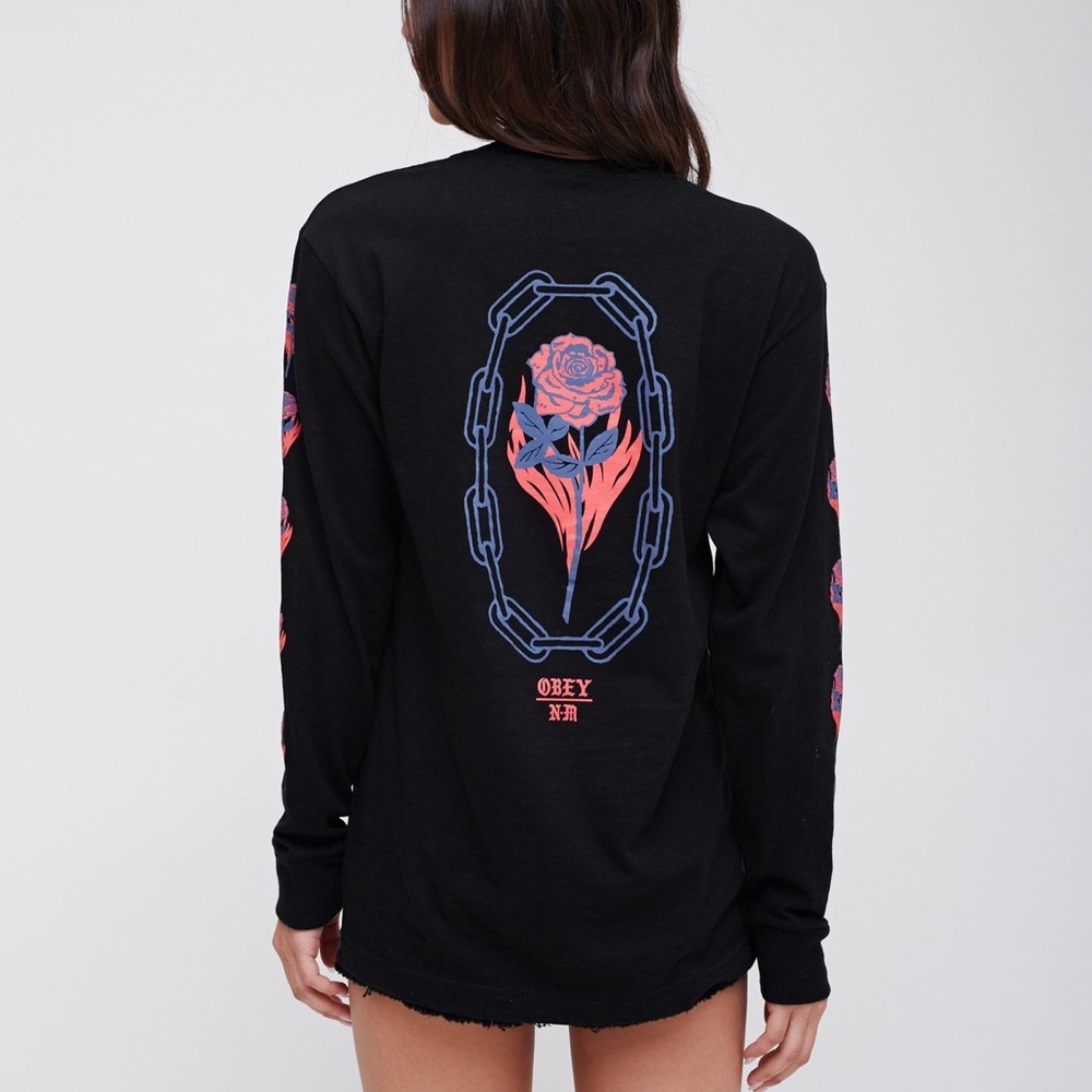 obey x never mind rosette rose long sleeve shirt